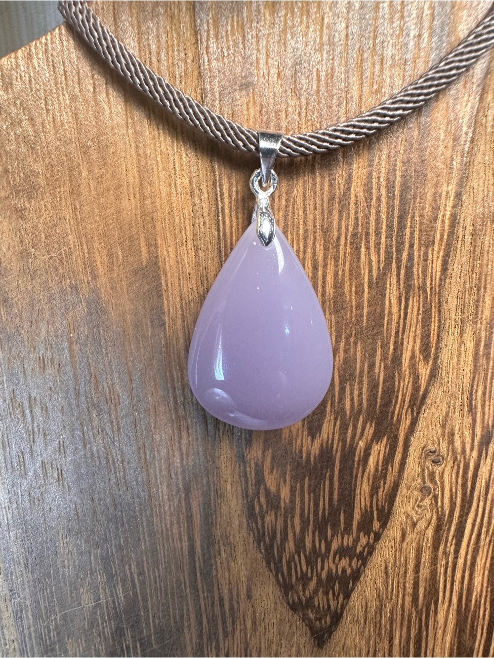 Lavender Teardrop Pendant Necklace on Brown Rope - Picture 11 of 15